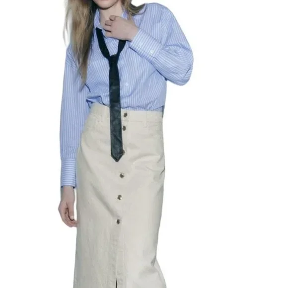 ZARA DENIM MIDI SKIRT WITH BUTTONS ECRU SIZE XS | 0108/226/712 - Picture 2 of 5